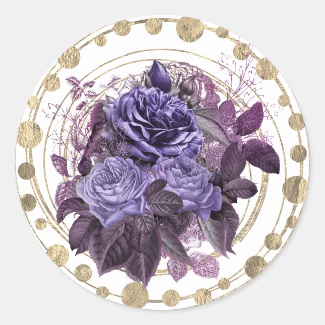 Halloween Purple Gothic Roses Classic Round Sticker (Front)