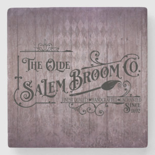 Halloween Purple Grunge Gothic Salem Broom Company Stone Coaster