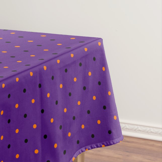 Halloween Purple Orange Black Polka Dots Pattern Tablecloth (In Situ)