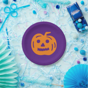 Halloween purple orange jack o lantern spooky paper plate