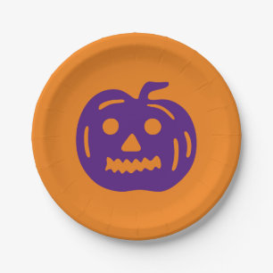 Halloween purple & orange jack o lantern spooky paper plate