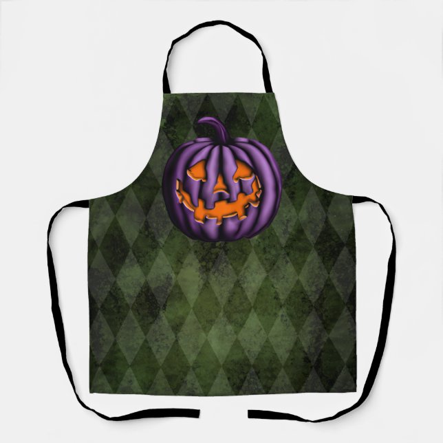 Halloween Purple Pumpkin Green Grunge Apron (Front)