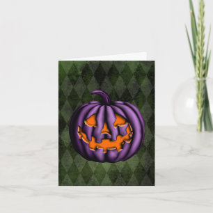 Halloween Purple Pumpkin Green Grunge Card
