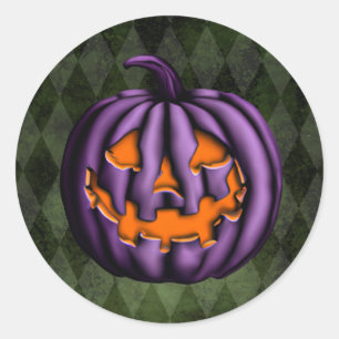 Halloween Purple Pumpkin Green Grunge Classic Round Sticker