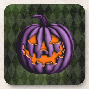Halloween Purple Pumpkin Green Grunge Coaster
