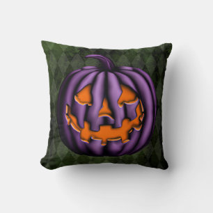Halloween Purple Pumpkin Green Grunge Cushion