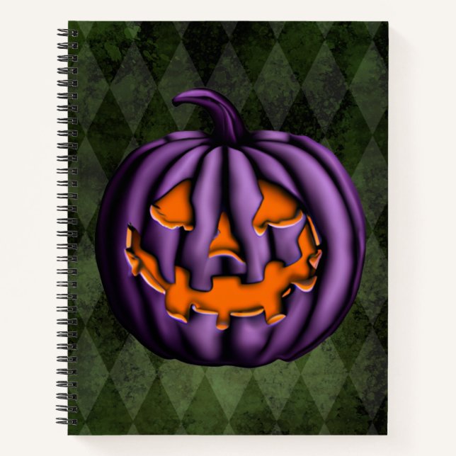 Halloween Purple Pumpkin Green Grunge Notebook (Front)
