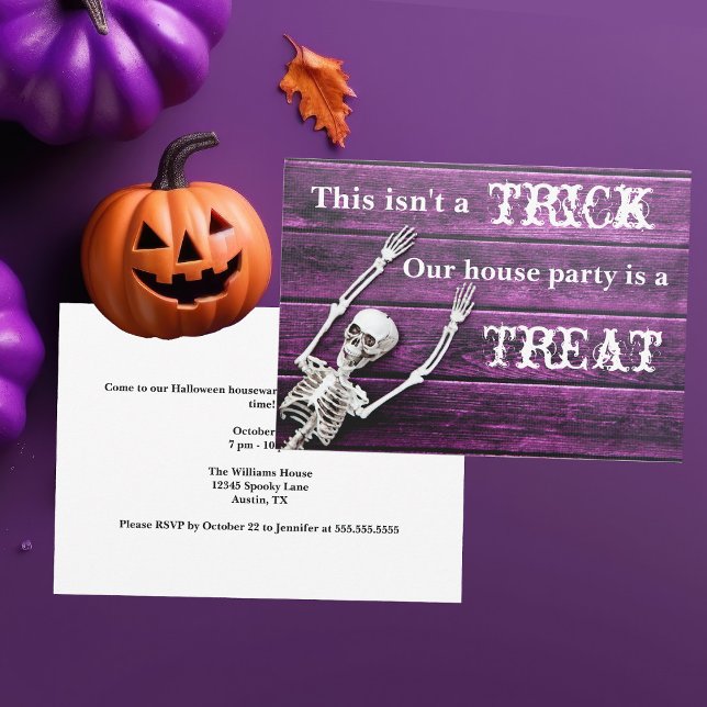 Halloween Purple Skeleton Custom House Party Invitation (Creator Uploaded)