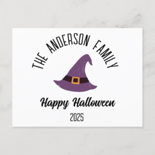 Halloween Purple Witch Hat Personalized Name Holiday Postcard