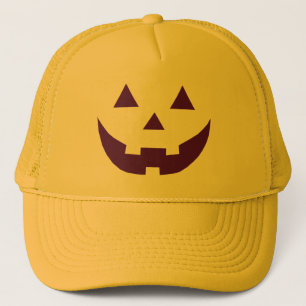 Halloween purple yellow Jack o lantern pumpkin Trucker Hat