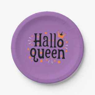Halloween Queen, Halloqueen, Retro Halloween Art Paper Plate