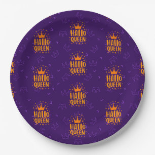 Halloween Queen, Halloqueen, Retro Halloween Art Paper Plate