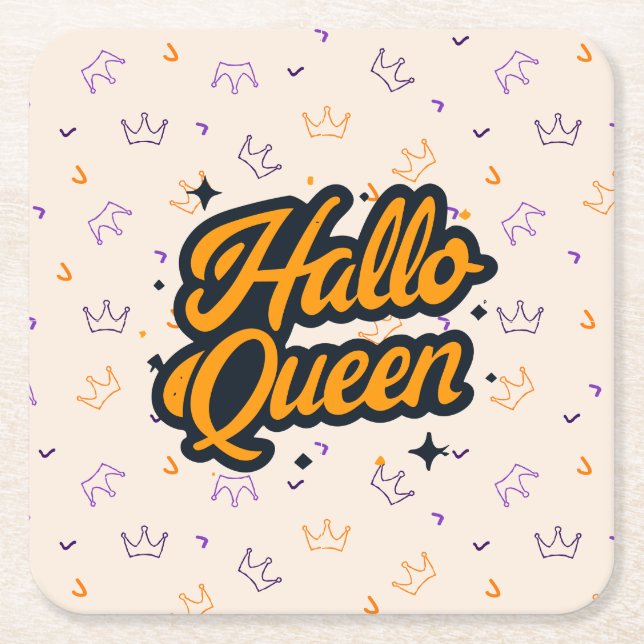 Halloween Queen, Halloqueen, Retro Halloween Art Square Paper Coaster (Front)