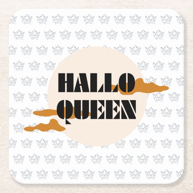 Halloween Queen, Halloqueen, Retro Halloween Art Square Paper Coaster (Front)