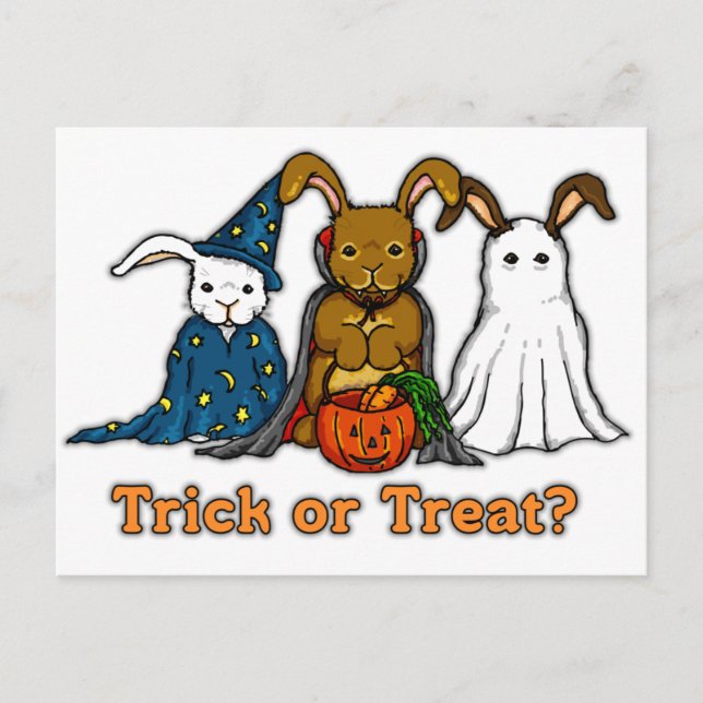 Halloween Rabbits Trick or Treating Postcard (Front)