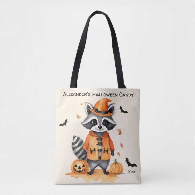 Halloween Racoon Custom Candy Tote Bag (Front)