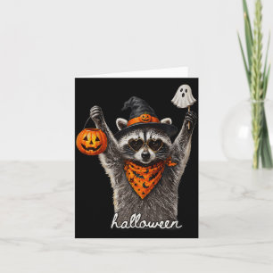 Halloween racoon funny pumpkin ghost witch hat card