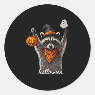 Halloween racoon funny pumpkin ghost witch hat classic round sticker