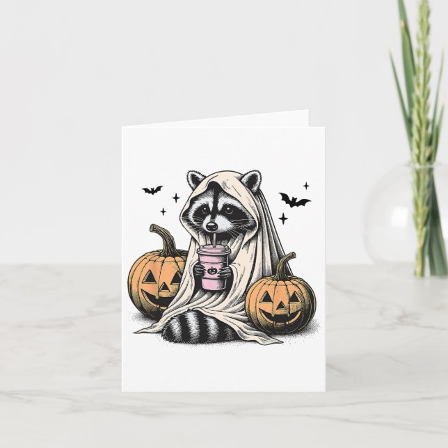 Halloween Racoon Ghost  Card (Front)