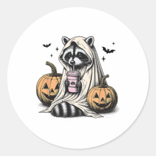 Halloween Racoon Ghost  Classic Round Sticker