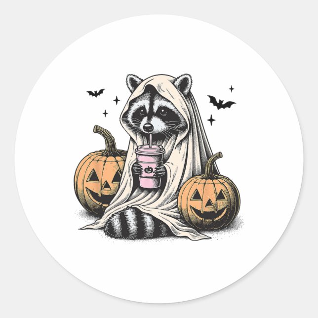 Halloween Racoon Ghost  Classic Round Sticker (Front)