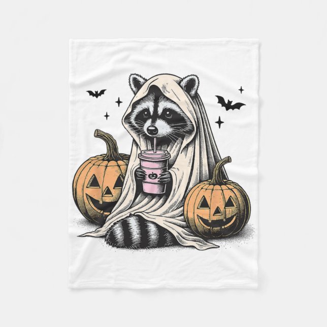 Halloween Racoon Ghost  Fleece Blanket (Front)