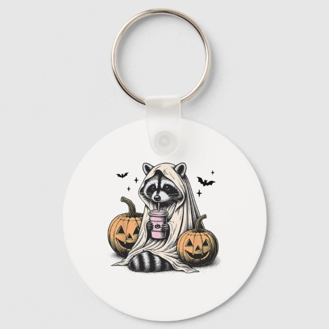 Halloween Racoon Ghost  Key Ring (Front)