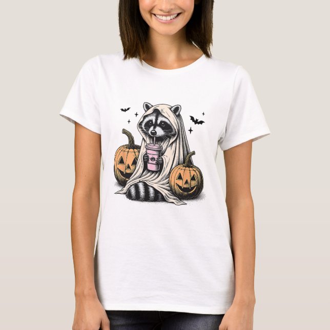 Halloween Racoon Ghost  T-Shirt (Front)