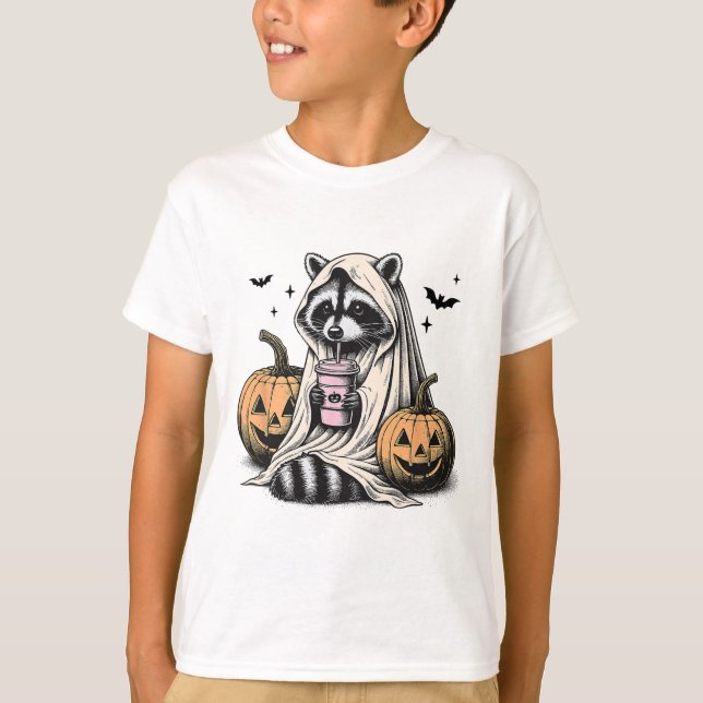 Halloween Racoon Ghost  T-Shirt (Front)