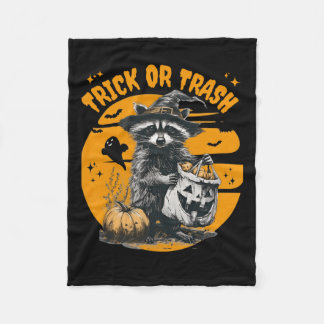 Halloween Racoon Trick Or Trash Retro Raccoons Vi Fleece Blanket