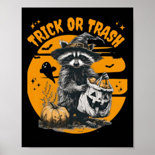 Halloween Racoon Trick Or Trash Retro Raccoons Vi Poster