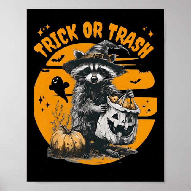 Halloween Racoon Trick Or Trash Retro Raccoons Vi Poster (Front)