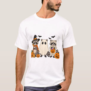 Halloween Racoon Trio Witch Ghost Mummy T-Shirt