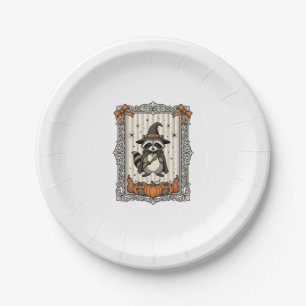 Halloween Racoon Witch Pumpkin Vintage Cute_1 Paper Plate