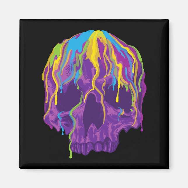 Halloween Rainbow Skeleton Head Melting Skull Magnet (Front)
