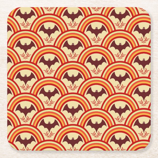Halloween Rainbow Square Paper Coaster (Front)