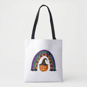 halloween rainbow tote bag