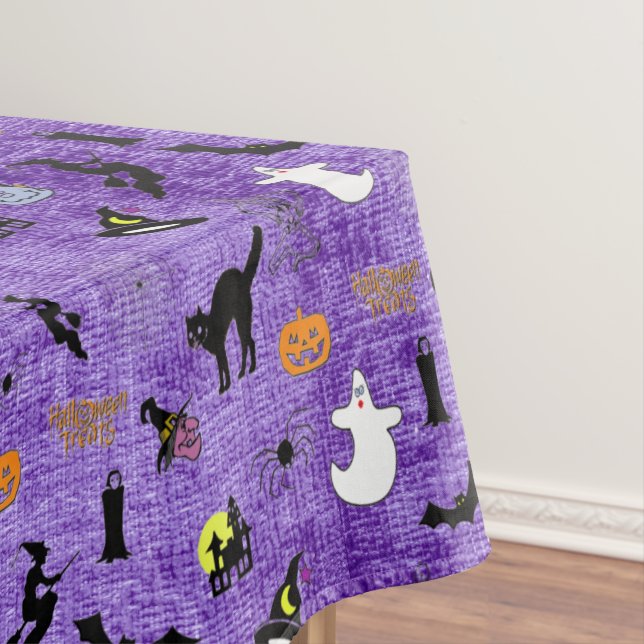Halloween Random Iconic Pattern Purple Tablecloth (In Situ)
