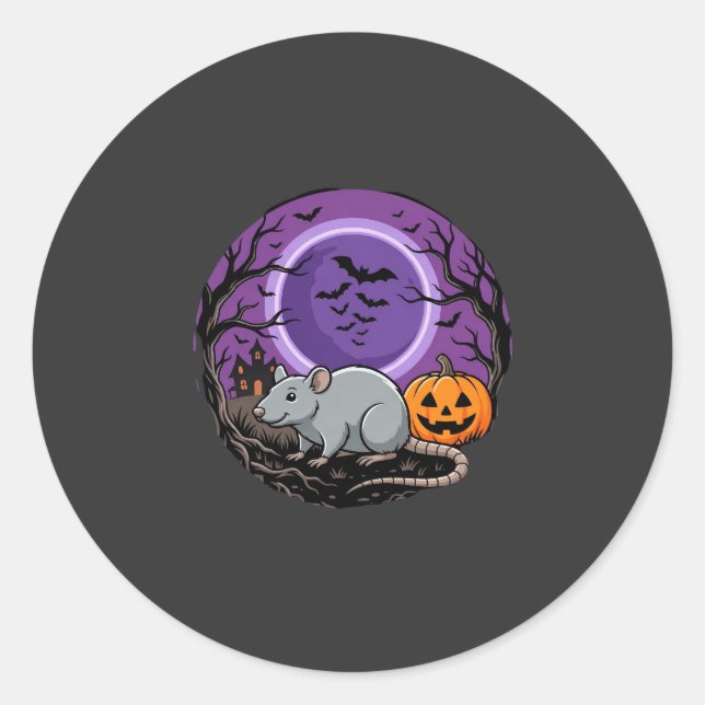 Halloween Rat Moonlit Pumpkin Vector Design Classic Round Sticker (Front)