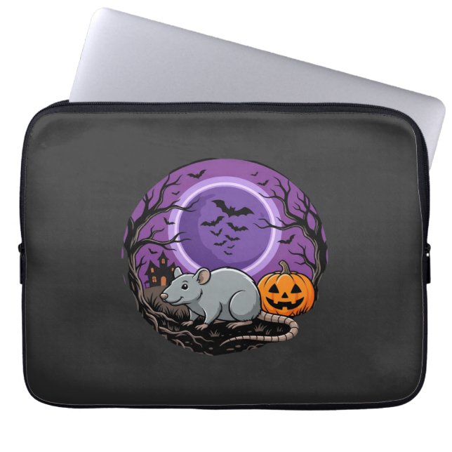 Halloween Rat Moonlit Pumpkin Vector Design Laptop Sleeve (Front)