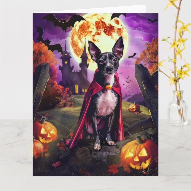 Halloween Rat Terrier Vampire Pumpkins Scary  Card (Yellow Flower)