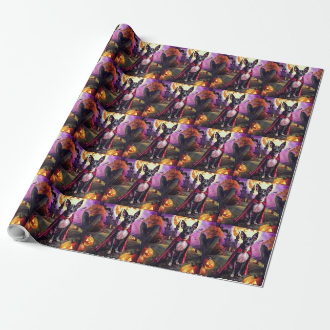 Halloween Rat Terrier Vampire Pumpkins Scary  Wrapping Paper (Unrolled)
