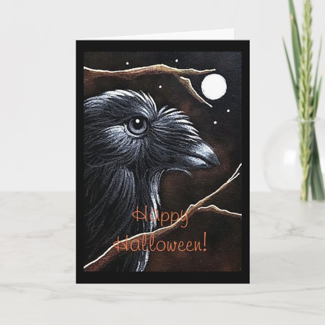 HALLOWEEN RAVEN CROW & FULL MOON CARD (Front)