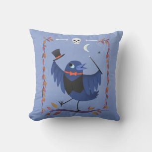 Halloween Raven Crow Moon Blue Cushion