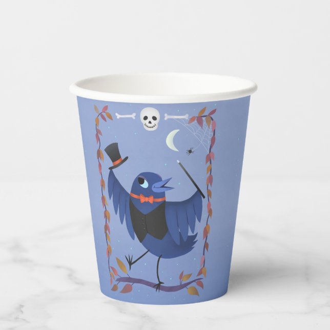Halloween Raven Crow Moon Blue Paper Cups (Front)