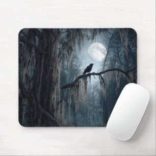 Halloween Raven in a Spooky Forest Mouse Pad