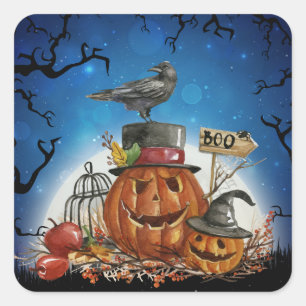 Halloween Raven Pumpkin Party Square Sticker