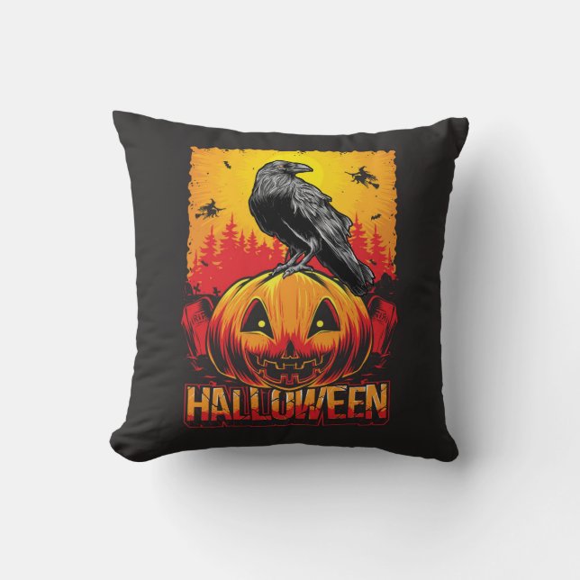 Halloween Raven-themed pillow (Front)