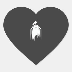 Halloween Raven Tombstone Silhouette Design Heart Sticker
