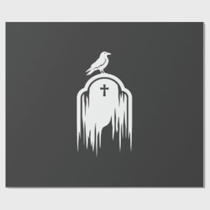 Halloween Raven Tombstone Silhouette Design Wrapping Paper